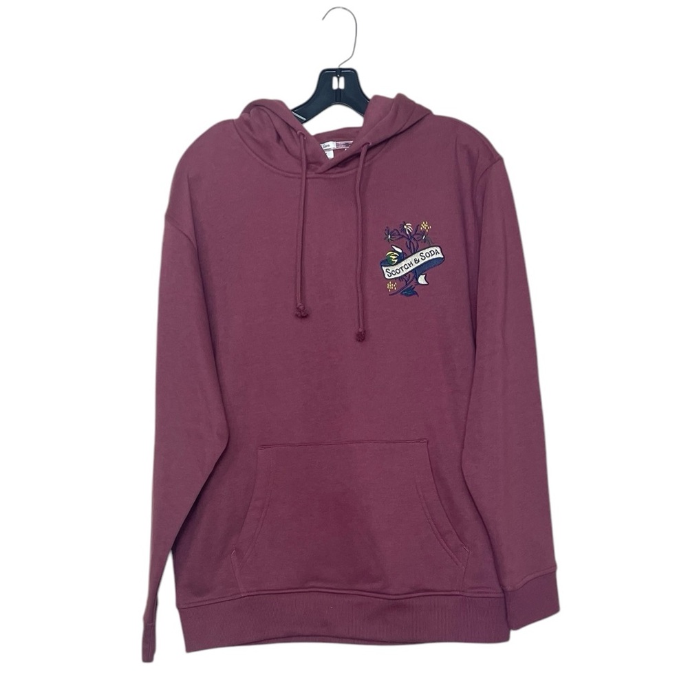 NWT Scotch & Soda Men’s Relaxed Fit Fleece Graphic Hoodie in Wine